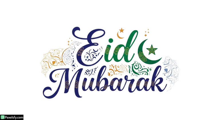 Eid Mubarak calligraphy with floral elements isolated on transparent background
