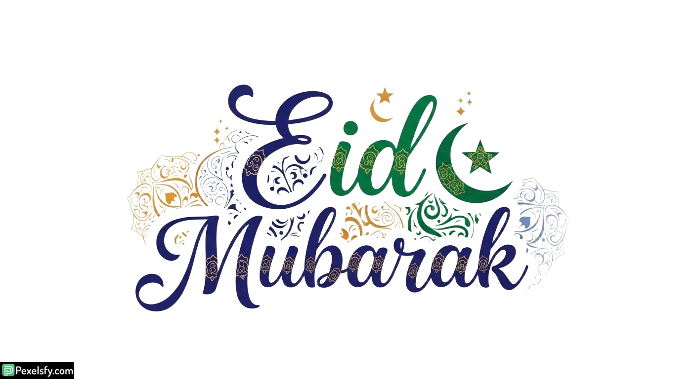 Eid Mubarak calligraphy with floral elements isolated on transparent background