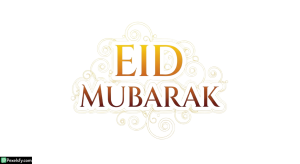 Eid Mubarak calligraphy with golden swirls isolated on transparent background