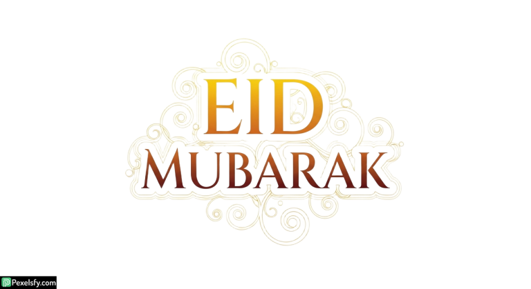 Eid Mubarak calligraphy with golden swirls isolated on transparent background
