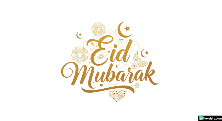 Eid Mubarak calligraphy with islamic ornaments isolated on transparent background