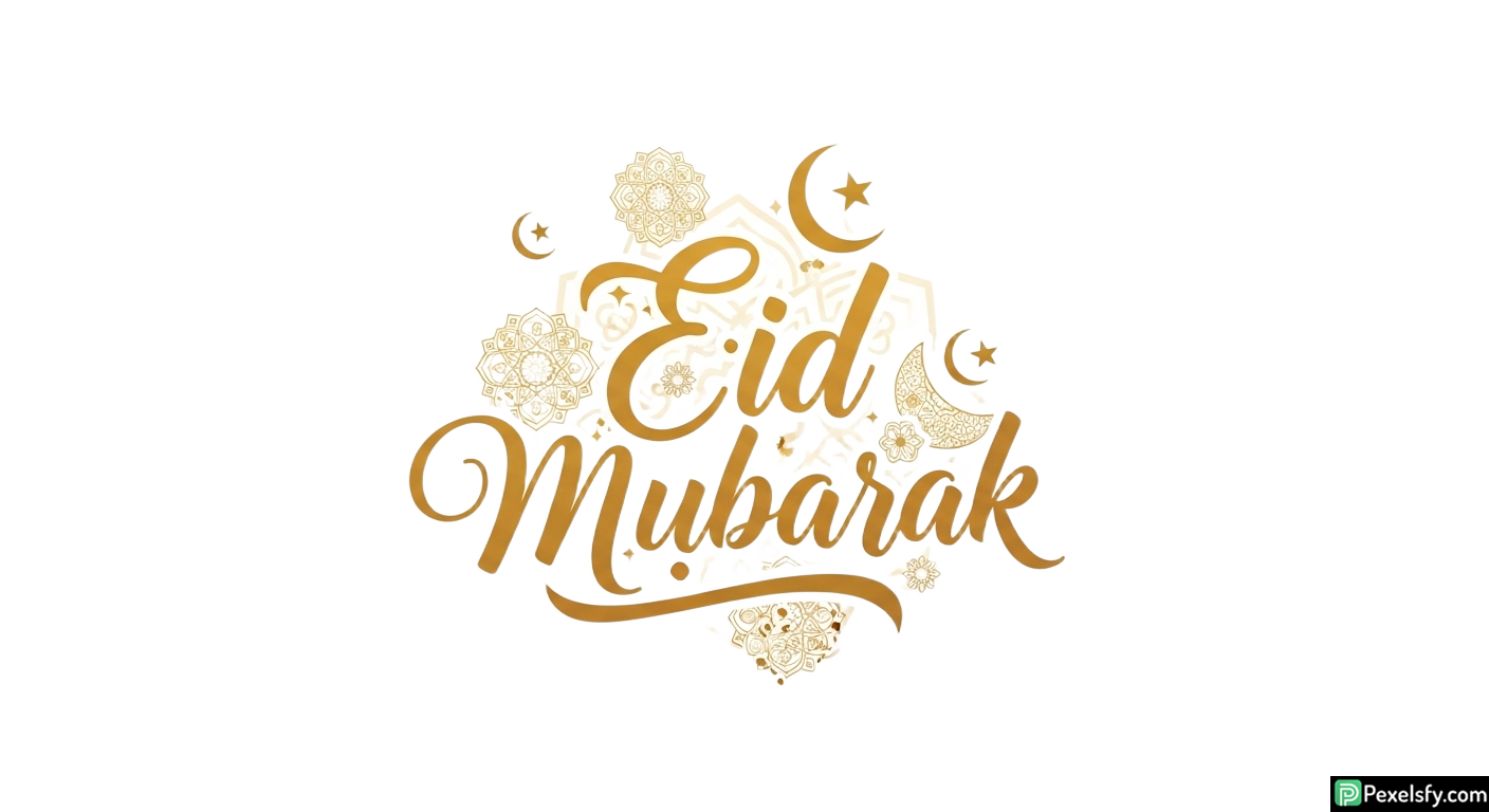 Eid Mubarak calligraphy with islamic ornaments isolated on transparent background