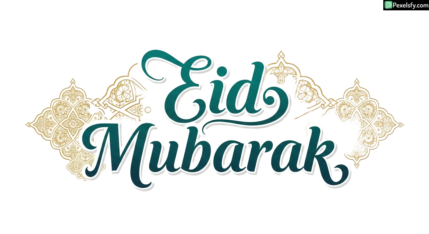 Eid Mubarak calligraphy with ornamental details isolated on transparent background (1)