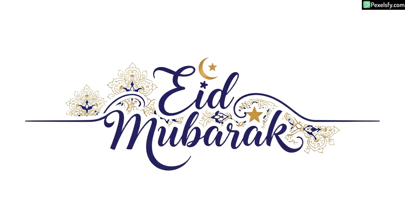Eid Mubarak calligraphy with ornamental details isolated on transparent background