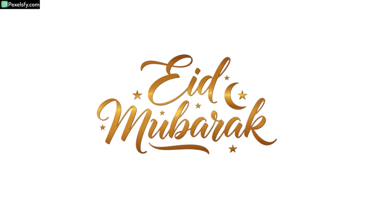 Eid Mubarak calligraphy with stars isolated on transparent background