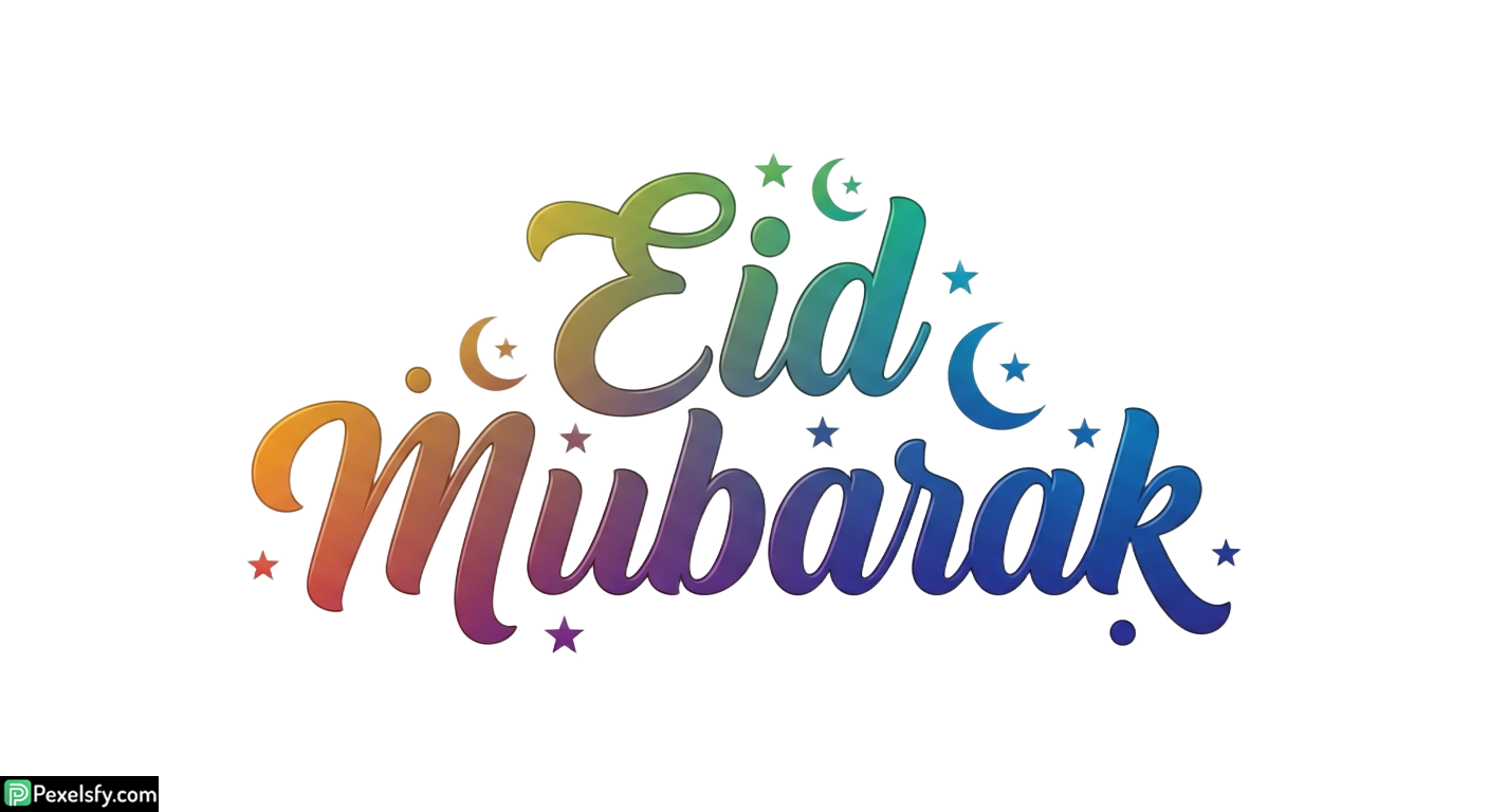 Eid Mubarak colorful lettering isolated on transparent background