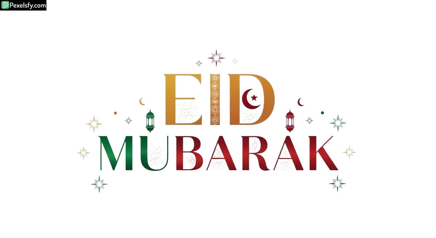 Eid Mubarak festive typography isolated on transparent background
