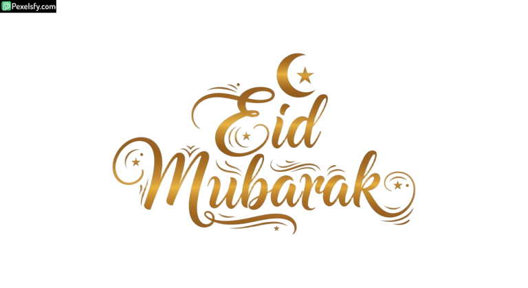 Eid Mubarak golden calligraphy isolated on transparent background