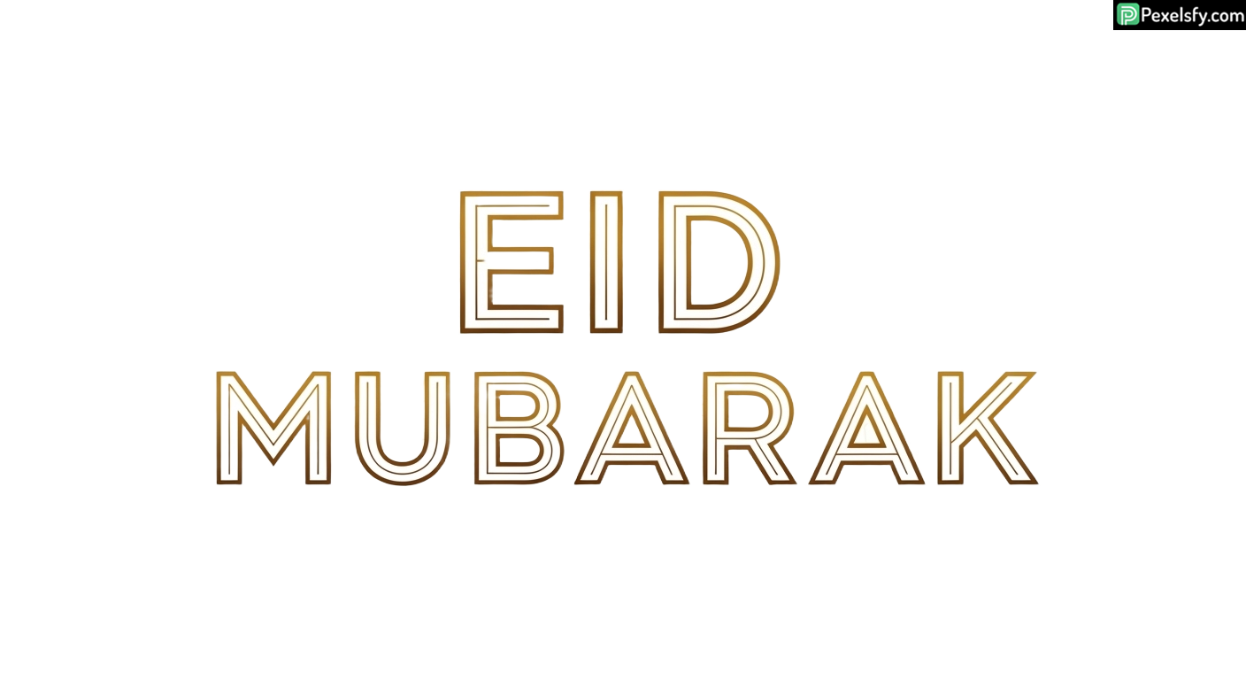 Eid Mubarak golden line art greeting isolated on transparent background
