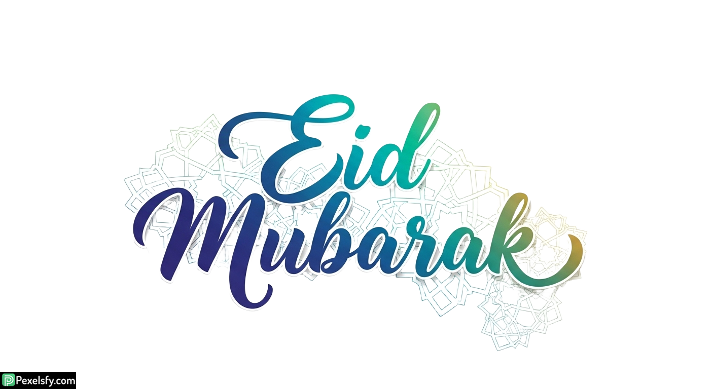 Eid Mubarak greeting with Islamic geometric patterns isolated on transparent background