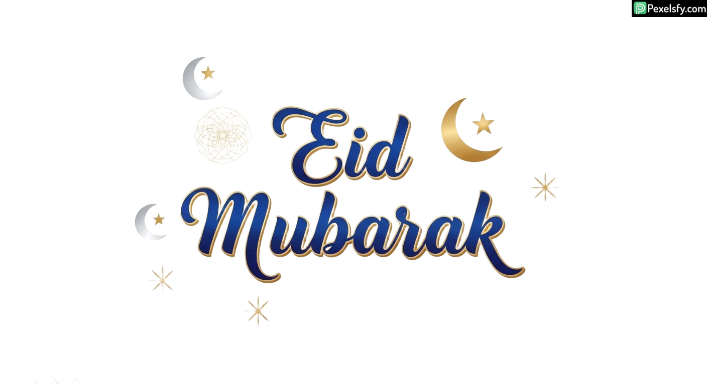Eid Mubarak greeting with celestial elements isolated on transparent background (1)