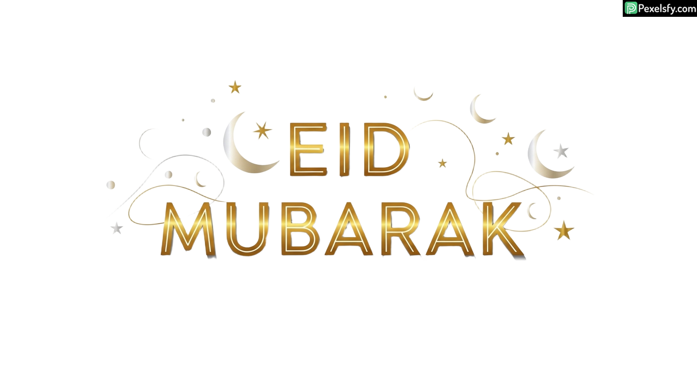 Eid Mubarak greeting with celestial elements isolated on transparent background (2)