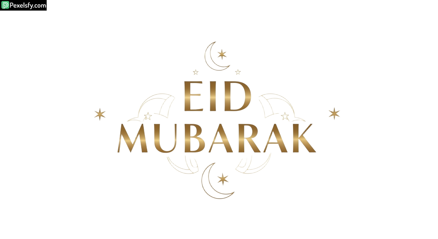 Eid Mubarak greeting with celestial elements isolated on transparent background