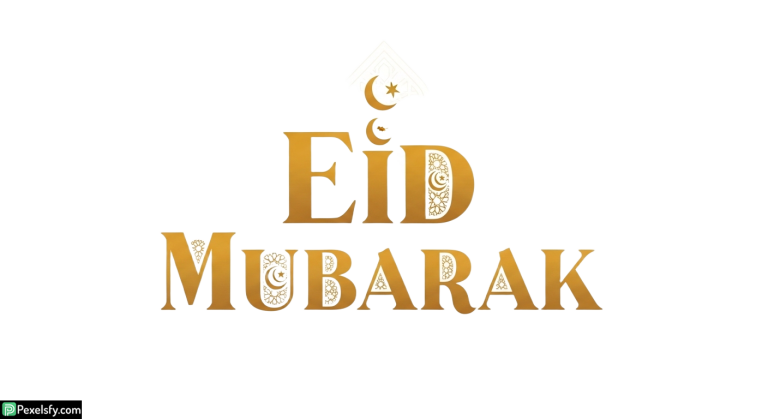 Eid Mubarak greeting with crescent moon and stars isolated on transparent background (1)