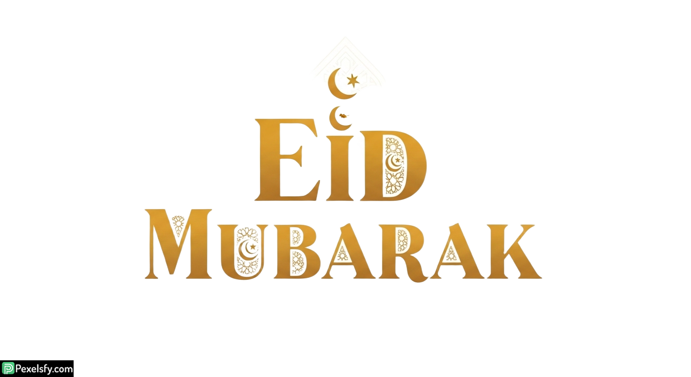 Eid Mubarak greeting with crescent moon and stars isolated on transparent background (1)