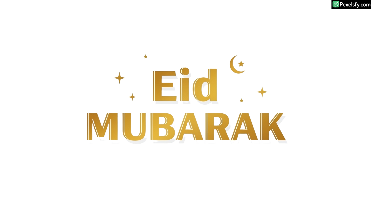 Eid Mubarak greeting with crescent moon and stars isolated on transparent background
