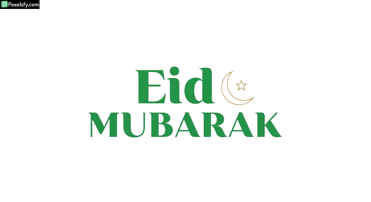 Eid Mubarak greeting with crescent moon isolated on transparent background (1)