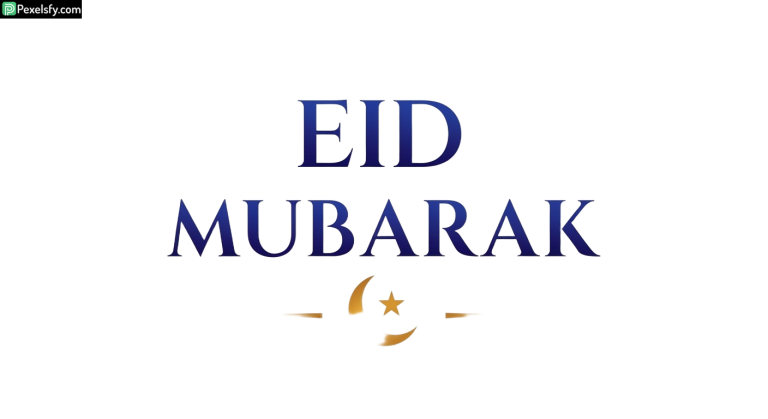 Eid Mubarak greeting with crescent moon isolated on transparent background