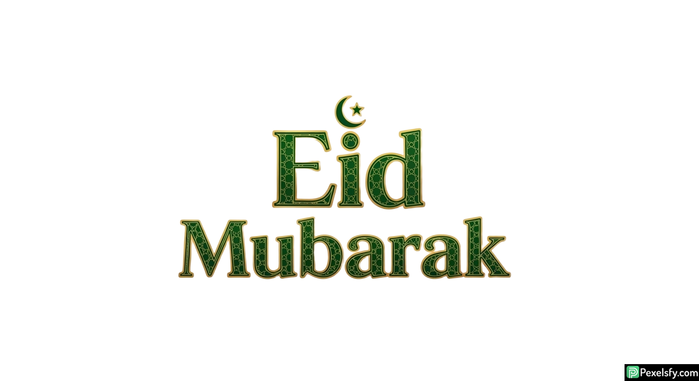 Eid Mubarak greeting with crescent moon isolated on transparent background (9)