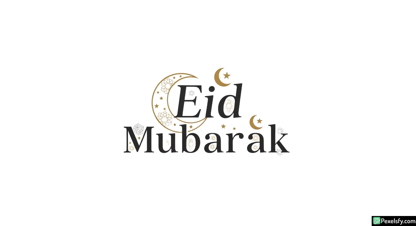 Eid Mubarak greeting with crescent moons and stars isolated on transparent background