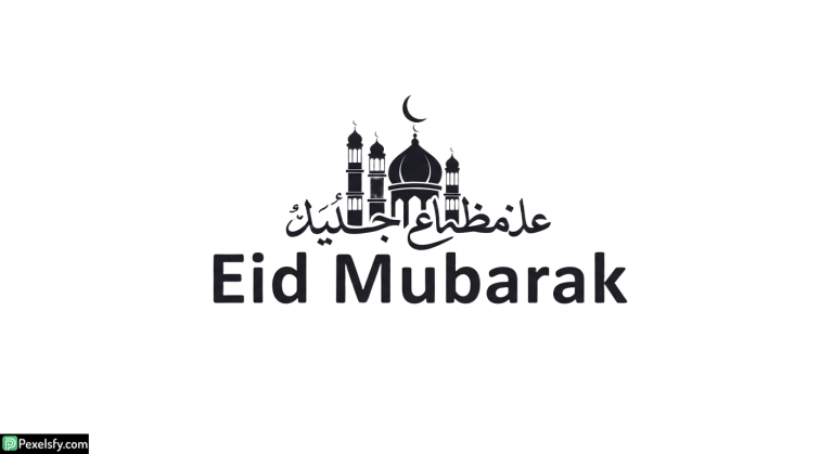 Eid Mubarak greeting with mosque silhouette isolated on transparent background