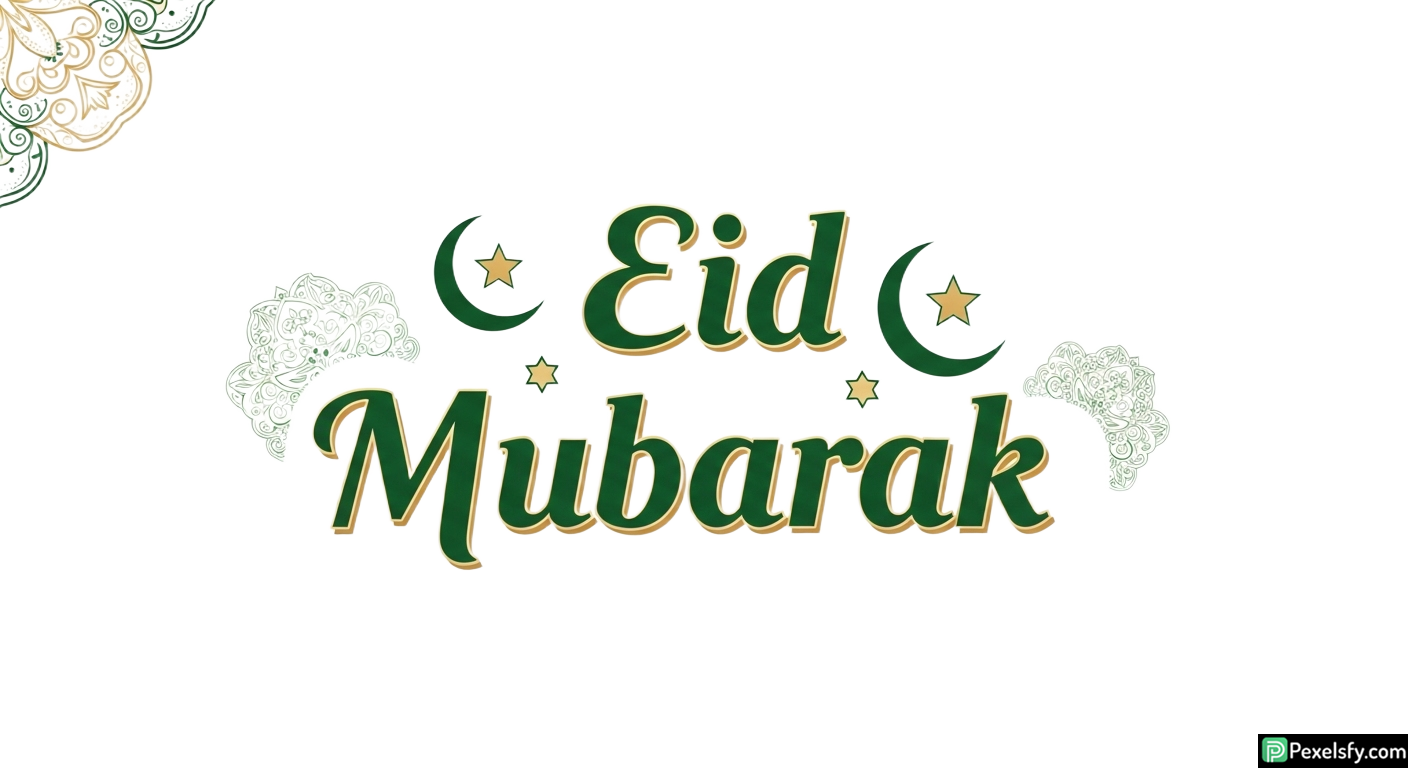 Eid Mubarak greeting with ornate details isolated on transparent background