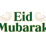 Eid Mubarak greeting with ornate flourishes isolated on transparent background