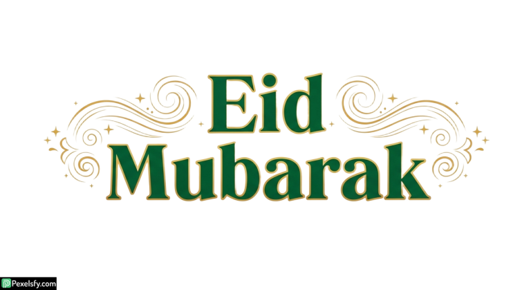 Eid Mubarak greeting with ornate flourishes isolated on transparent background