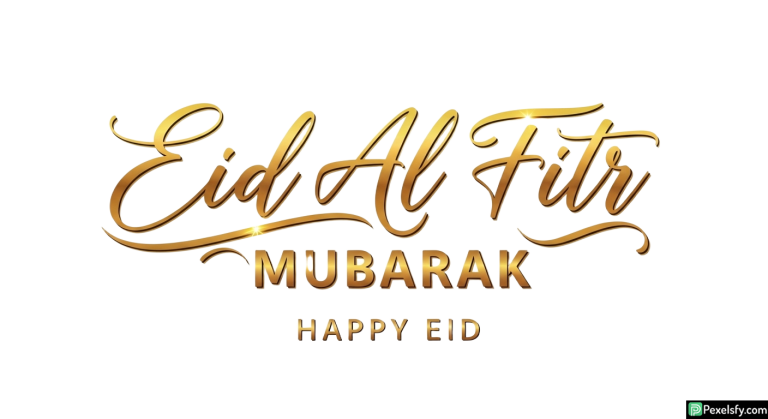 Golden Eid Al Fitr Calligraphy isolated on transparent background