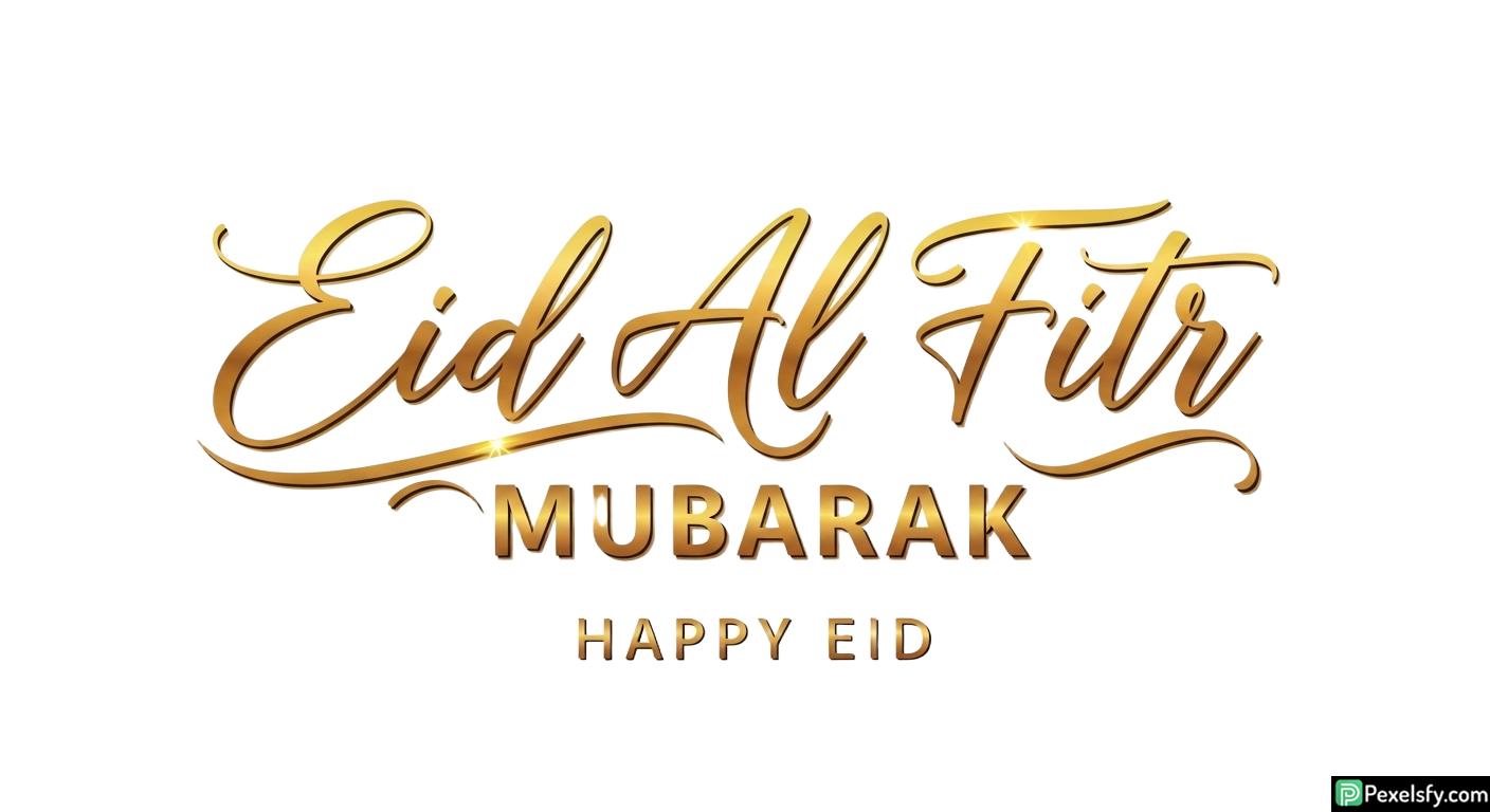 Golden Eid Al Fitr Calligraphy isolated on transparent background
