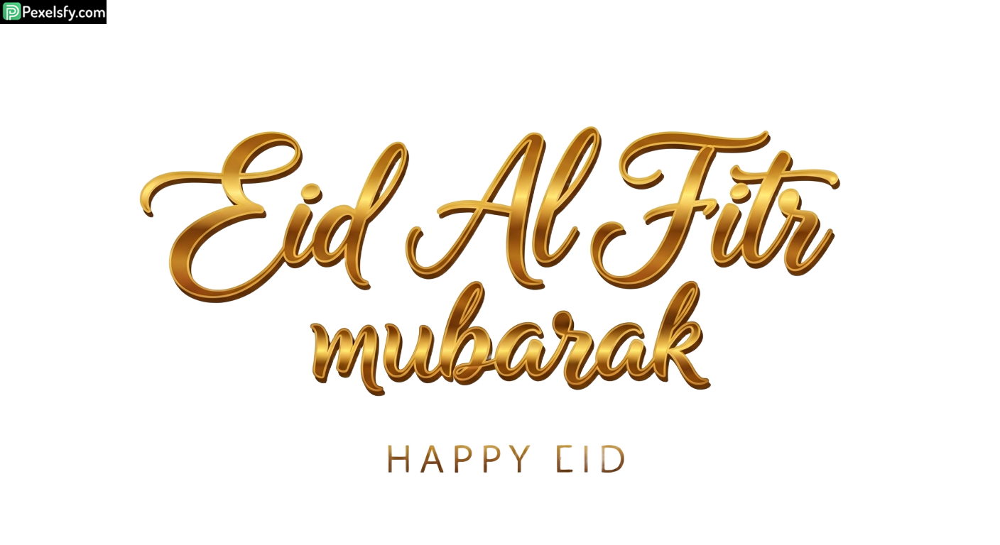 Golden Eid Al Fitr Mubarak Calligraphy isolated on transparent background (6)