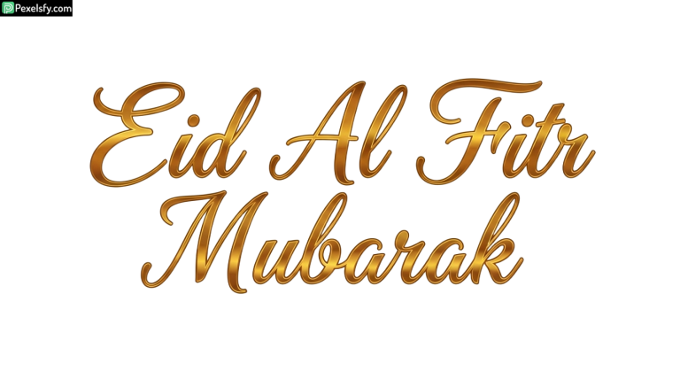Golden Eid Al Fitr Mubarak Calligraphy isolated on transparent background