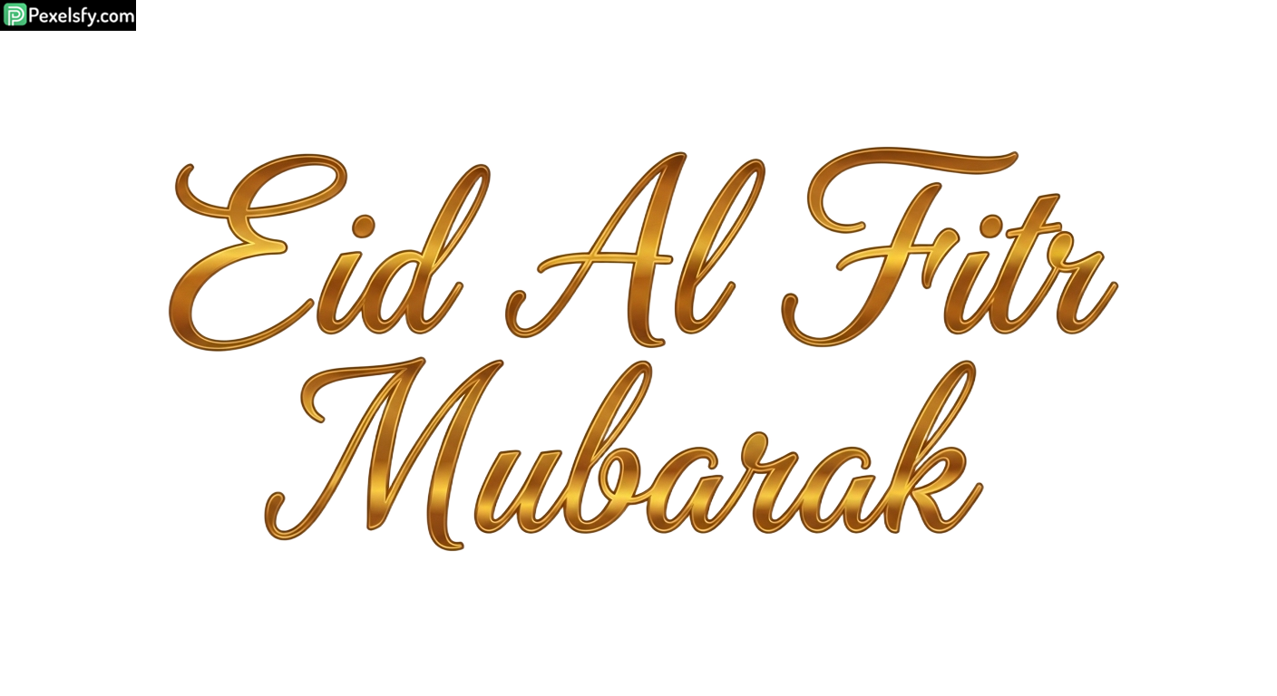 Golden Eid Al Fitr Mubarak Calligraphy isolated on transparent background