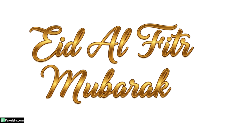 Golden Eid Al Fitr Mubarak Typography isolated on transparent background