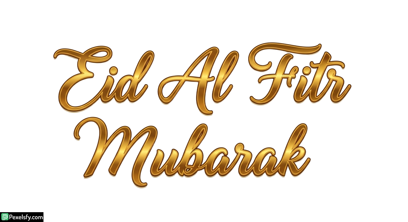 Golden Eid Al Fitr Mubarak Typography isolated on transparent background