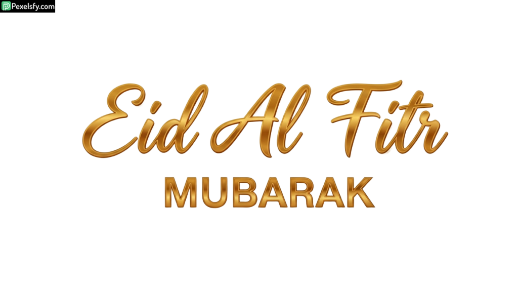 Golden Eid Al Fitr Mubarak calligraphy isolated on transparent background (5)