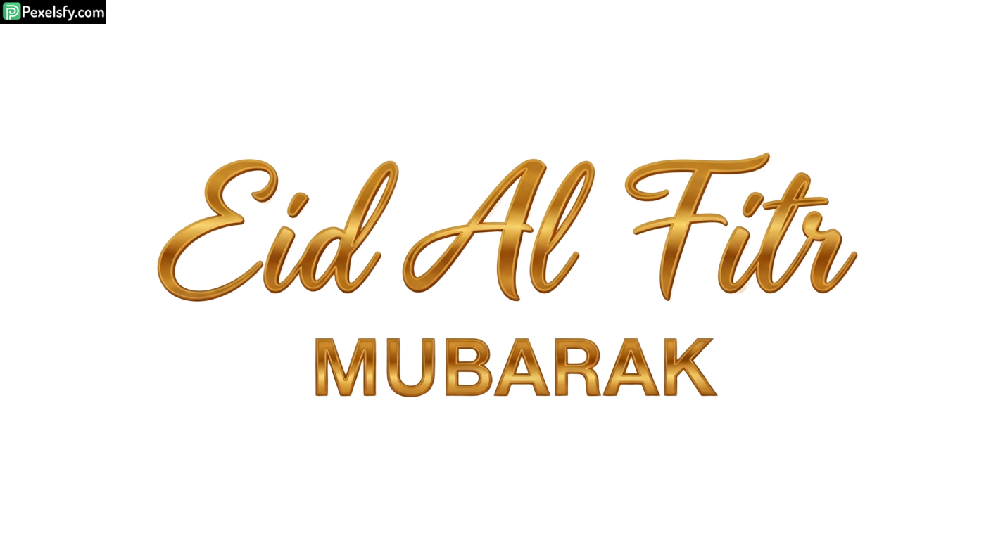 Golden Eid Al Fitr Mubarak calligraphy isolated on transparent background (5)