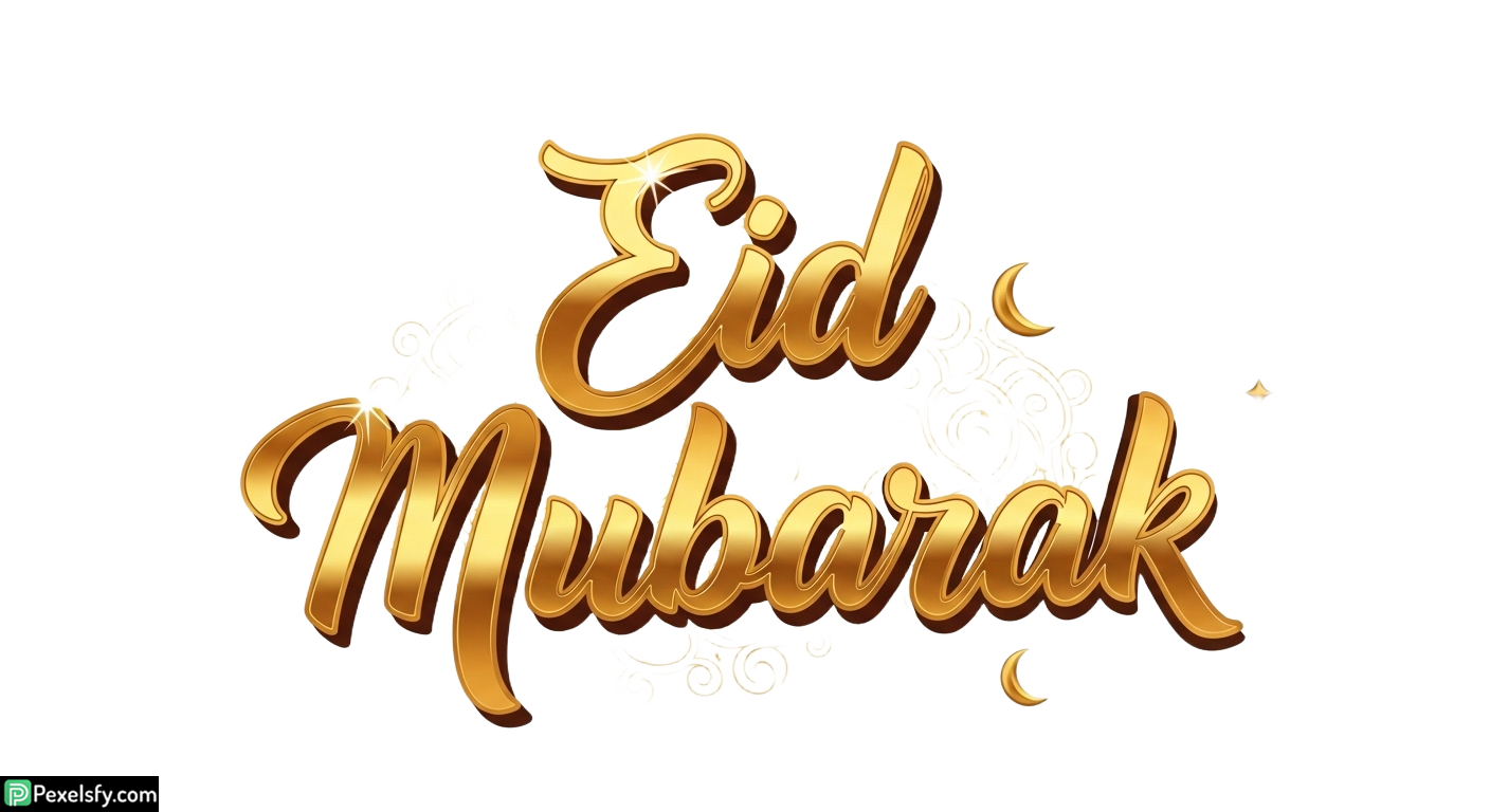 Golden Eid Mubarak Calligraphy isolated on transparent background (13)