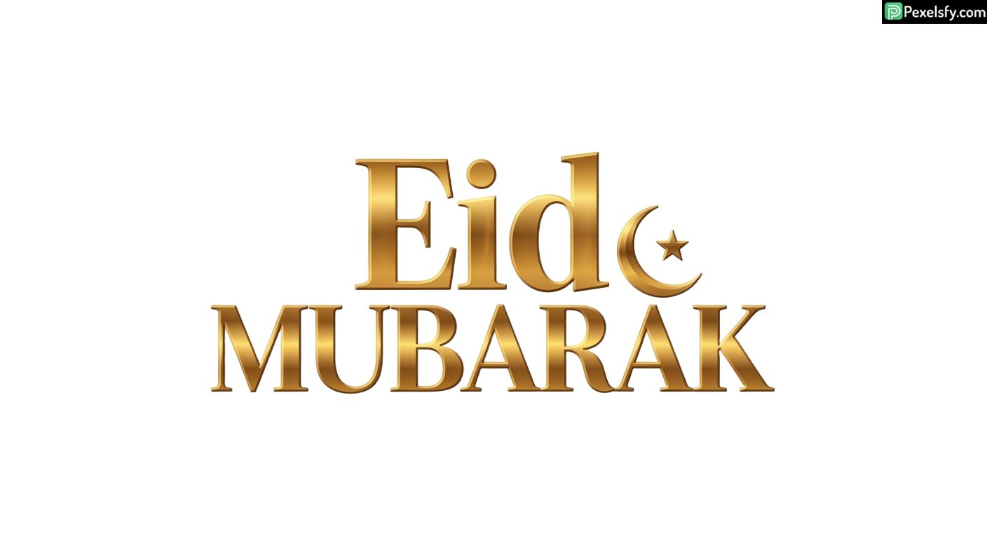 Golden Eid Mubarak greeting isolated on transparent background (2)