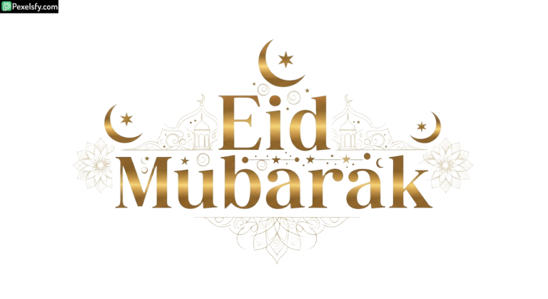 Golden Eid Mubarak greeting isolated on transparent background (3)