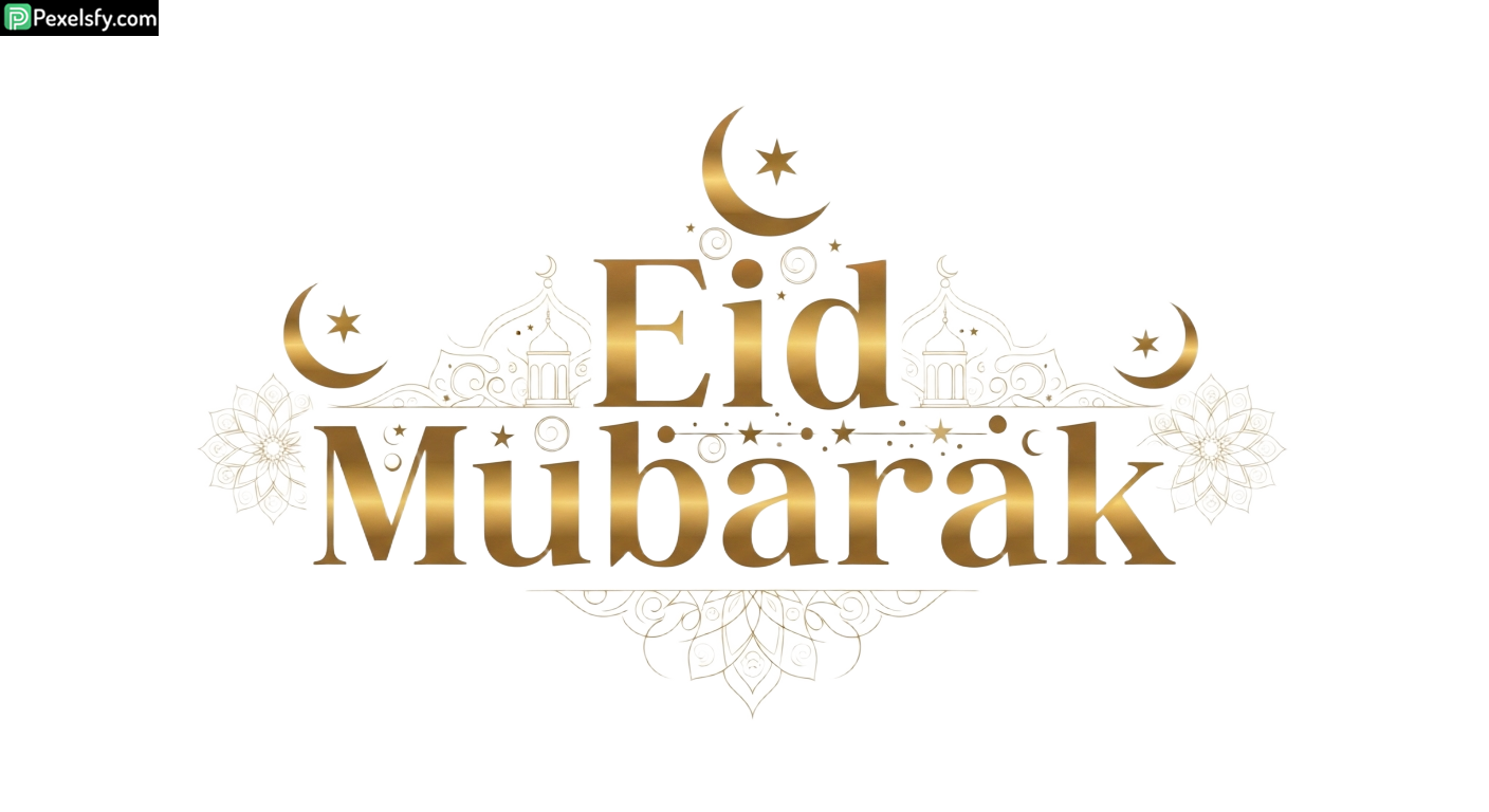 Golden Eid Mubarak greeting isolated on transparent background (3)