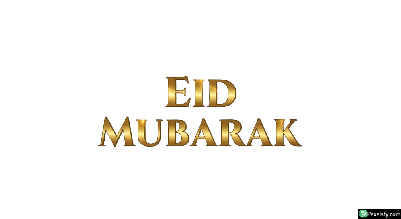 Golden Eid Mubarak greeting with Islamic patterns isolated on transparent background