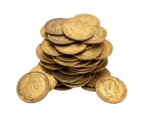Stack of gold coins white 202607101502