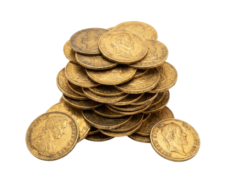 Stack of gold coins white 202607101502
