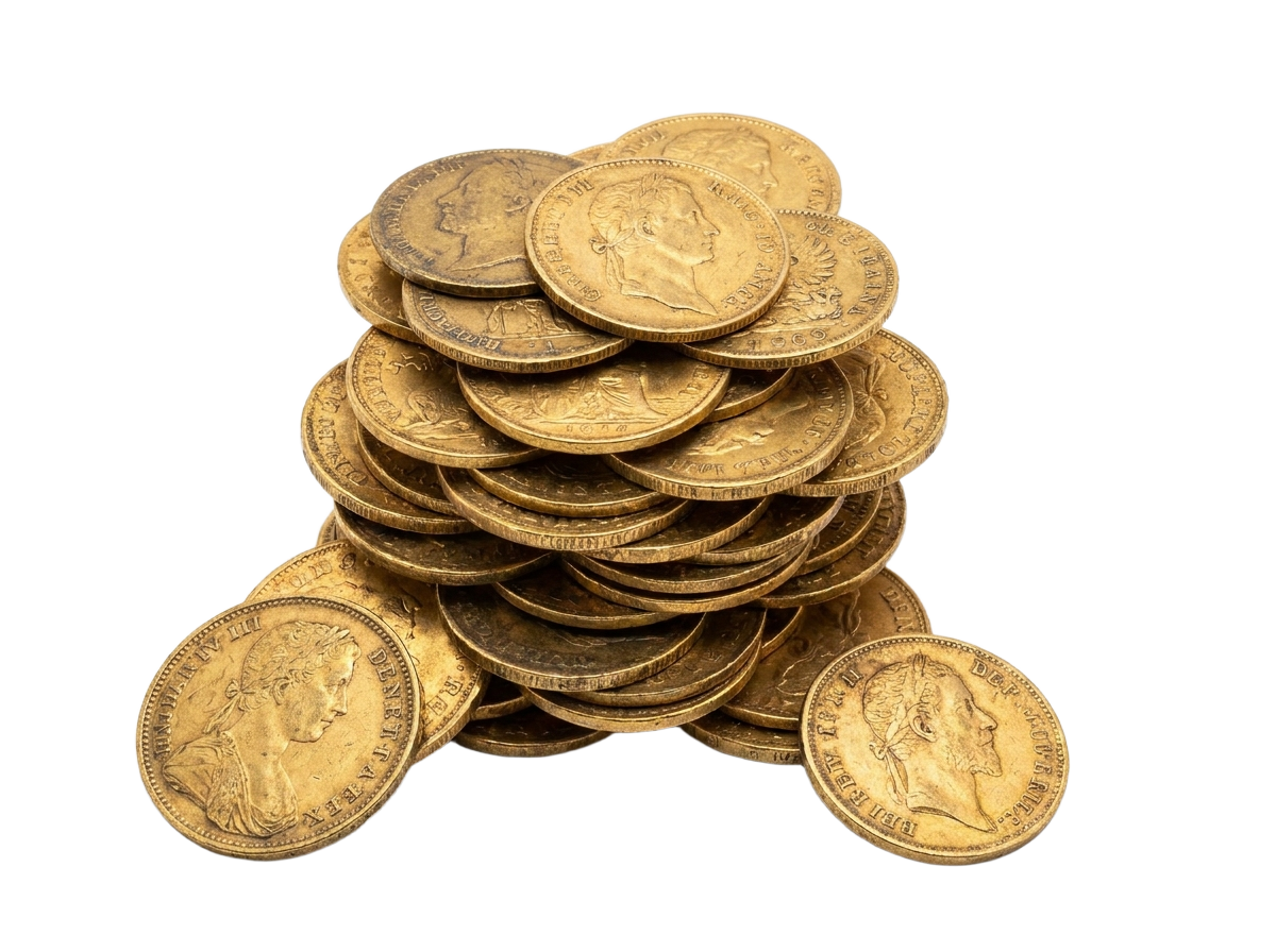 Stack of gold coins white 202607101502