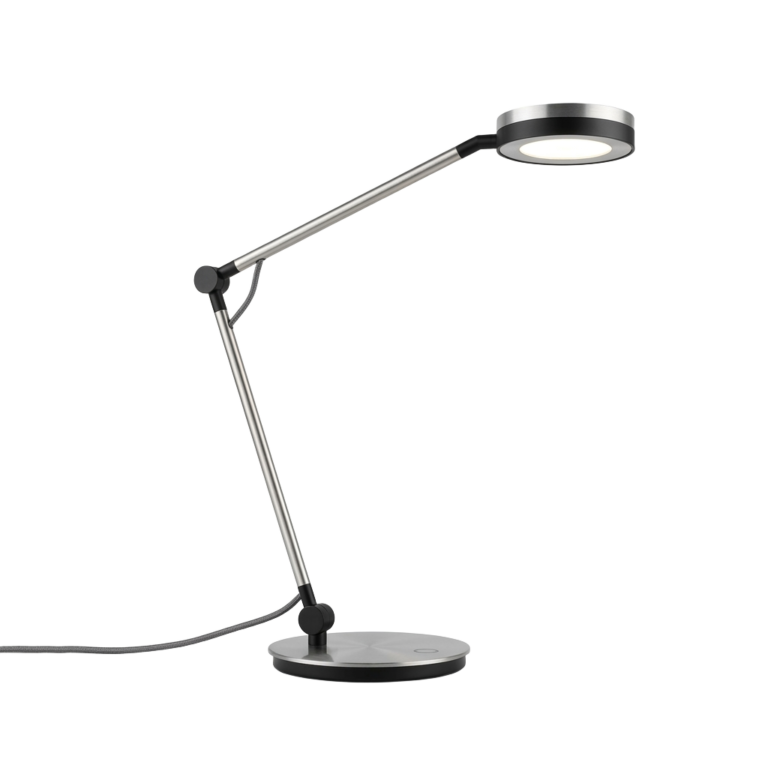 A black and silver desk lamp PNG transparent background.