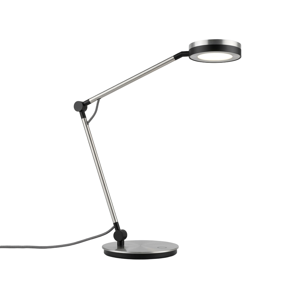 A black and silver desk lamp PNG transparent background.