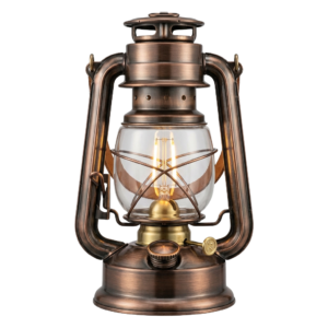 A brass oil lamp with a clear glass shade.