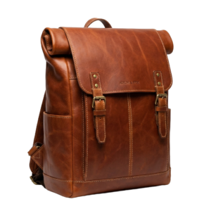 A brown leather backpack PNG transparent background.