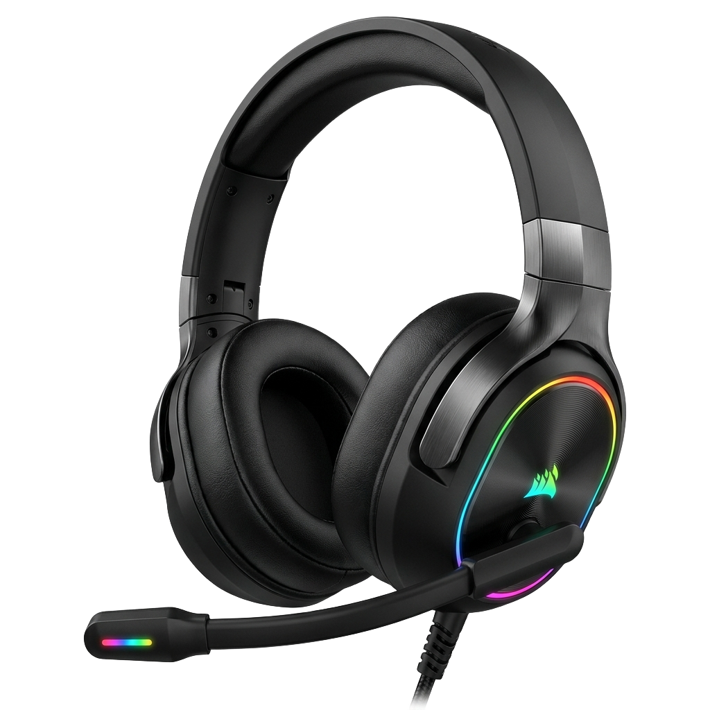 A close up of a gaming headset with a microphone.